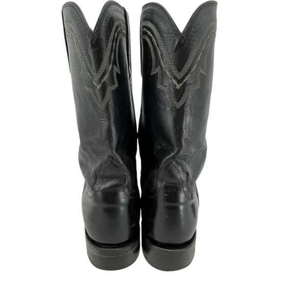 Lucchese 2000 Men Black Leather Western Cowboy Boots Roper T0010 - Sz 10 D - Picture 2 of 13
